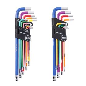 Hex Key Allen Wrench Set, 22 pcs SAE (0.050-3/8 in) and Metric (1.5-10 mm), Color Coding Allen Wrenches Sets with Ball End