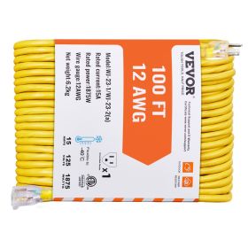 100FT Heavy Duty Extension Cord, 12AWG 15Amps 1875W, 3 Prongs Indoor Outdoor Electric Cord with Lighted End