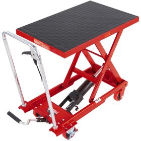 Hydraulic Lift Table Cart, 500lbs Capacity 28.5" Lifting Height, Manual Single Scissor Lift Table with 4 Wheels and Non-slip Pad