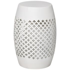 12" Steel Outdoor Side Table, Round Hollow Drum Patio End Table, Accent Table for Indoor and Outdoorr, White (Option: White-335x335x500 mm)