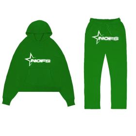 Tracksuit Mens Y2k Loose Casual Jogging Suit Nofs Printed Streetwear Hoodie Sweatpants Set (Color: Green, size: XL)