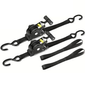 "Heavy Duty Auto-Tensioning Ratchet Straps (2-Piece) - 1"x10" 1500LB Capacity, Self-Adjusting for Motorcycle/ATV/Furniture Transport" (Color: 2pcs Black)