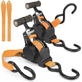 "Heavy Duty Auto-Tensioning Ratchet Straps (2-Piece) - 1"x10" 1500LB Capacity, Self-Adjusting for Motorcycle/ATV/Furniture Transport" (Color: 2pcs orange)