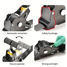 "Auto-Rewind Cargo Strap - 1PC Heavy Duty Ratchet Tie Down for Furniture/Motorcycle, 10FT Length" (Color: Black)